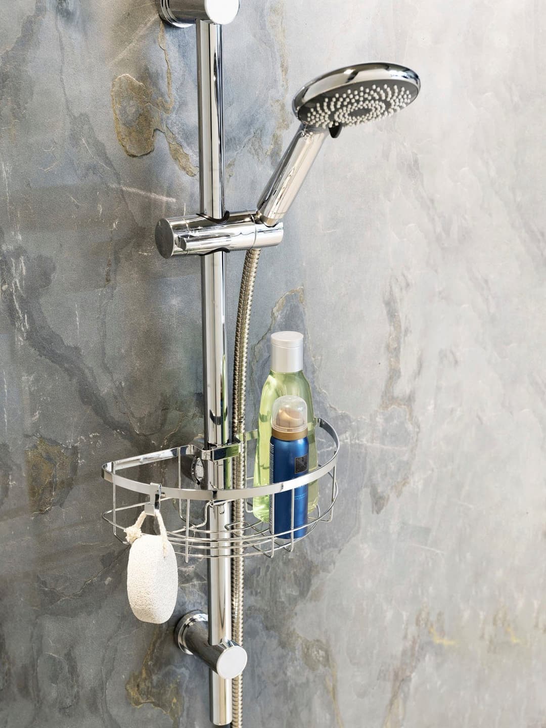 WENKO Duschablage Duschstangencaddy Floresta Rund | Silber