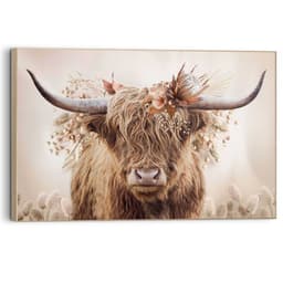 Reinders! Wandbild Highlander in Blumen | Braun