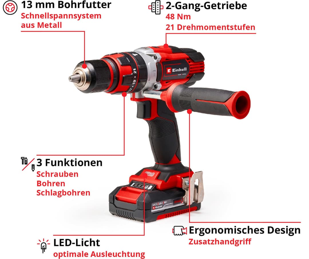 Einhell Akku-Schlagbohrschrauber TE-CD 18/48 Li-i | Rot