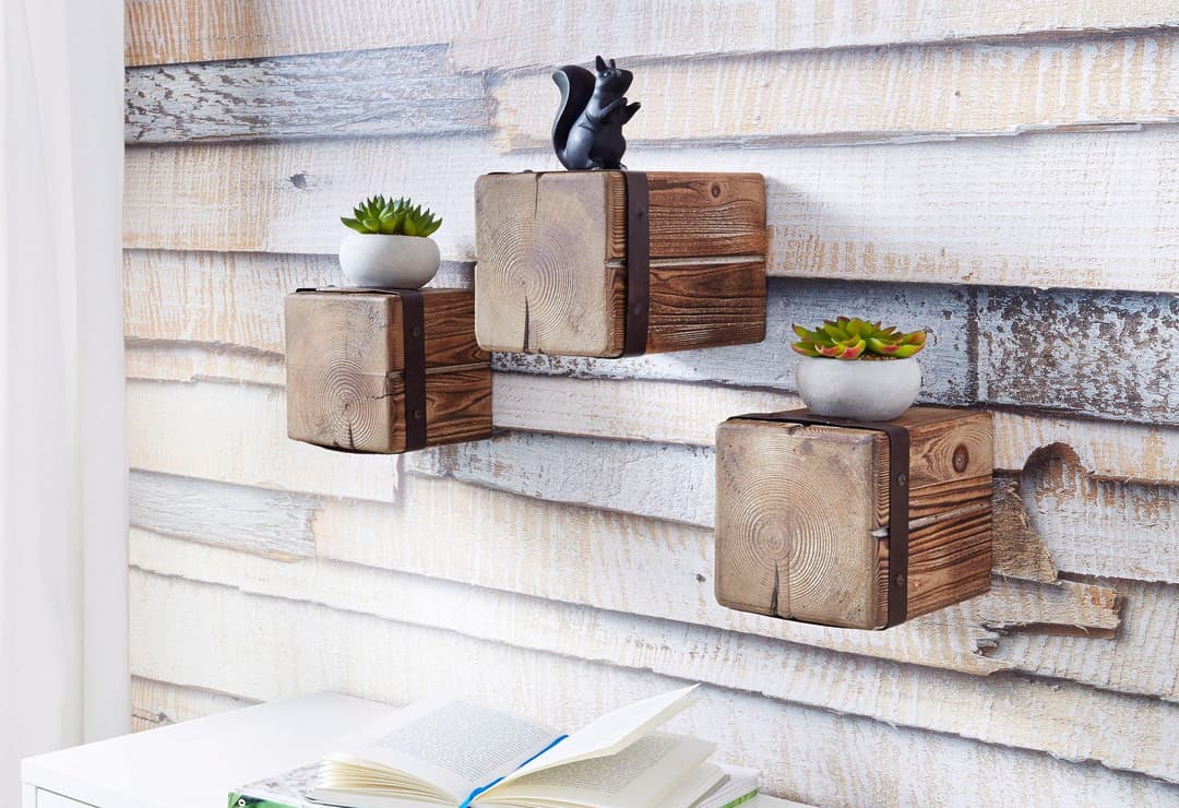 Home affaire Wandregal Holzpfeiler, 3-tlg. | Braun