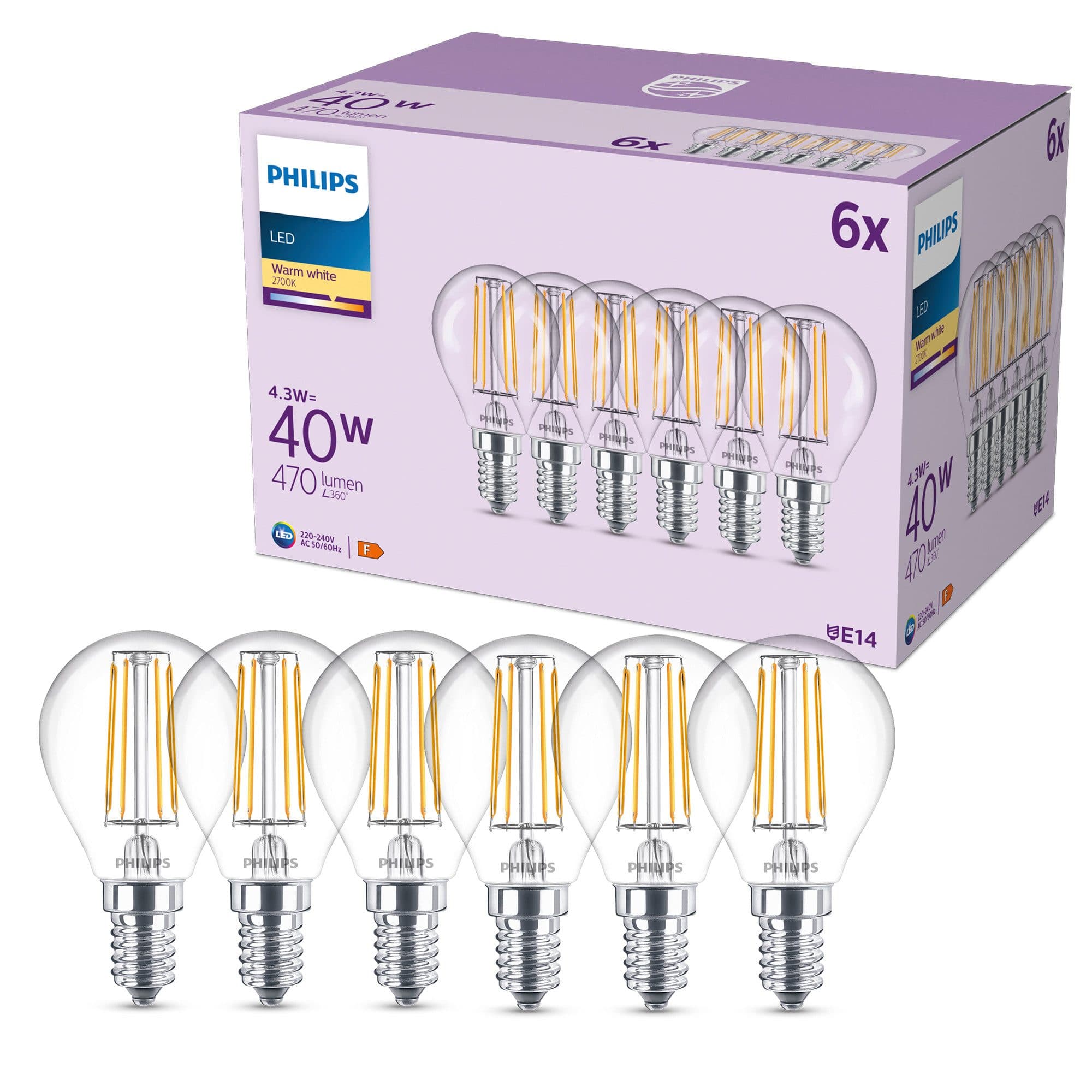 Philips LED-Leuchtmittel Classic 40W Non-Dim | Transparent