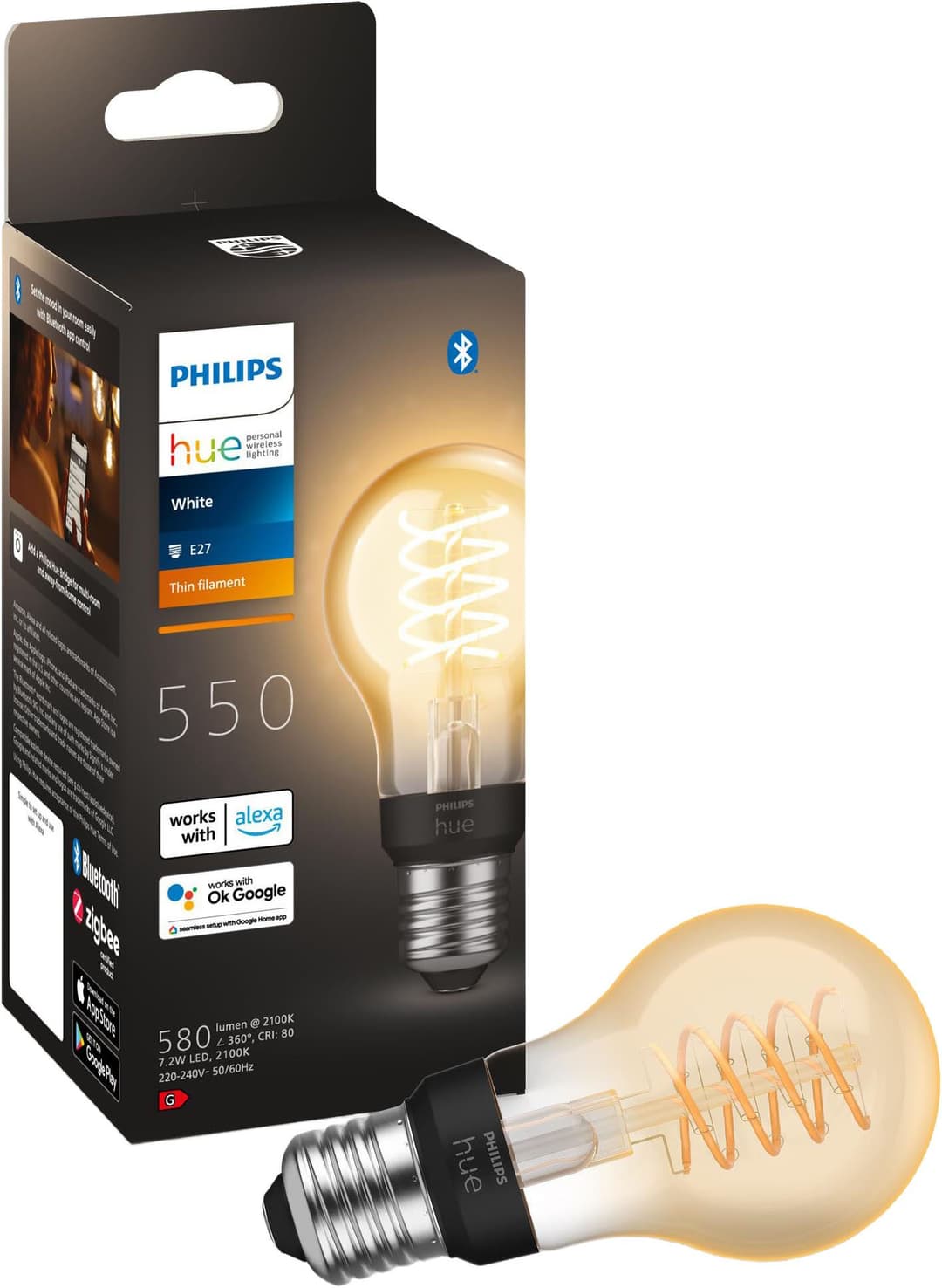 Philips Hue LED-Filament White Standard A60 | Holztöne