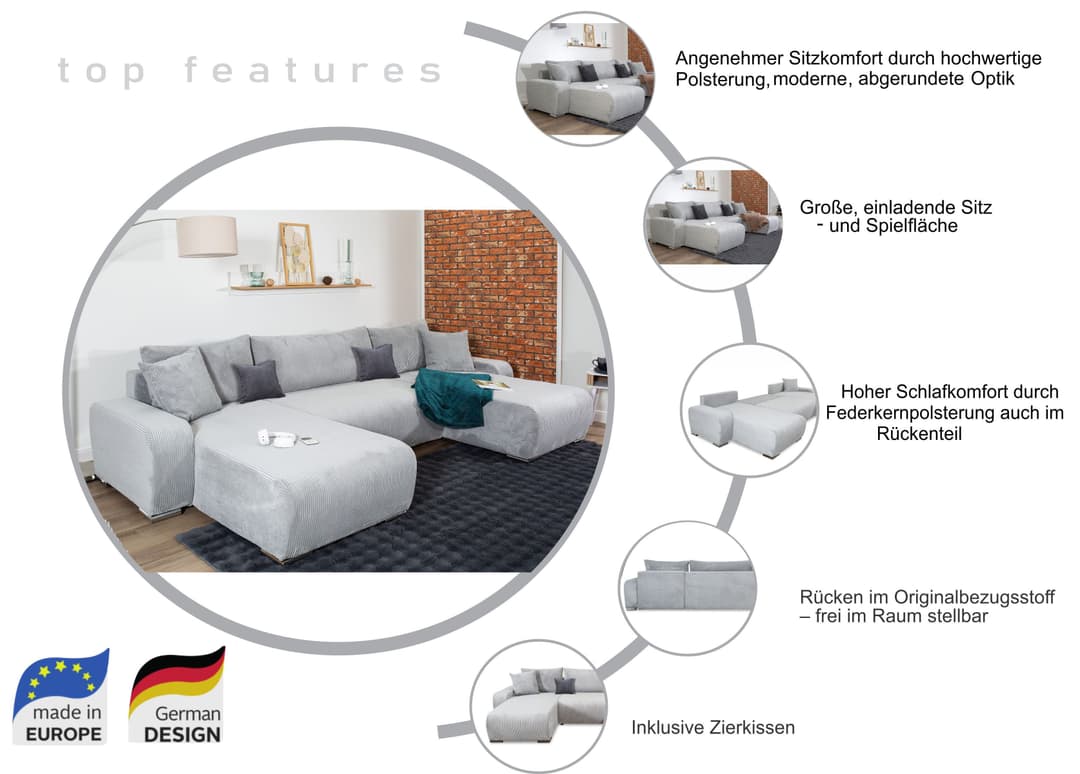 COLLECTION AB Wohnlandschaft Paola | Grau