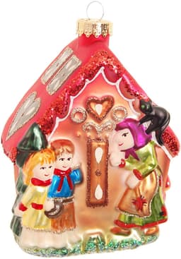 Krebs Glas Lauscha Lebkuchenhaus mit Hexe, Hänsel & Gretel