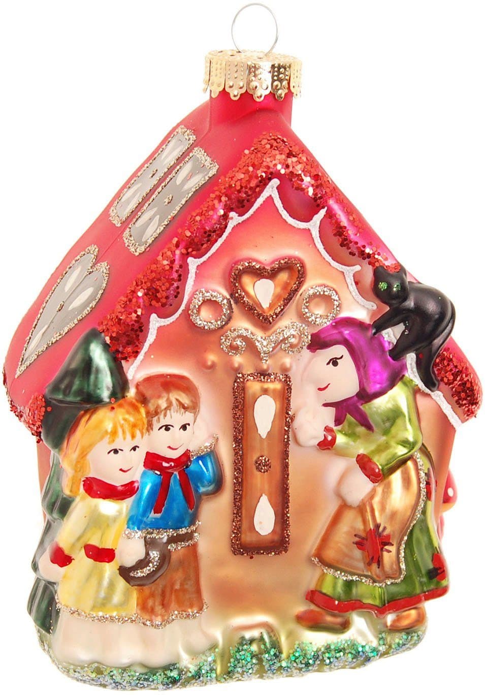 Krebs Glas Lauscha Lebkuchenhaus mit Hexe, Hänsel & Gretel