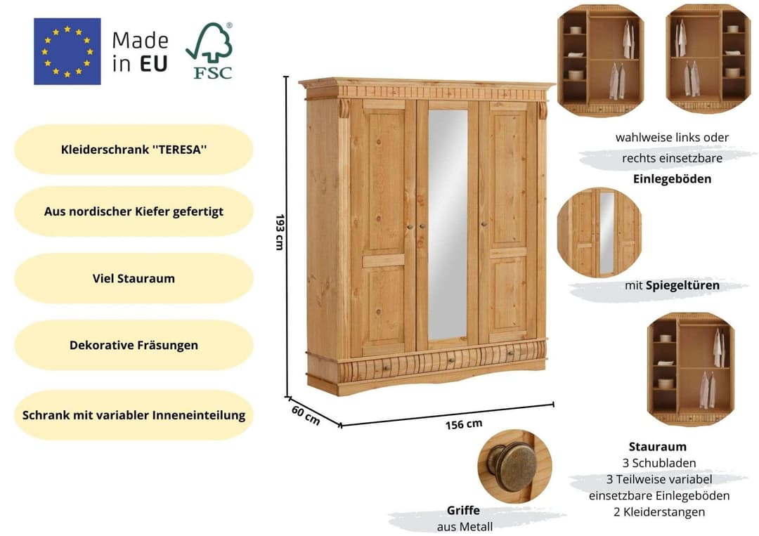 OTTO home Kleiderschrank Teresa | Holztöne