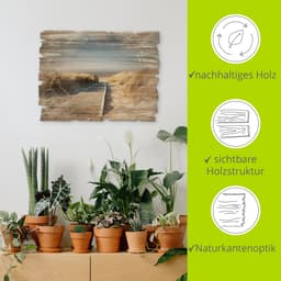 Artland Holzbild Nordseestrand auf Langeoog - Steg, Strand | Holztöne