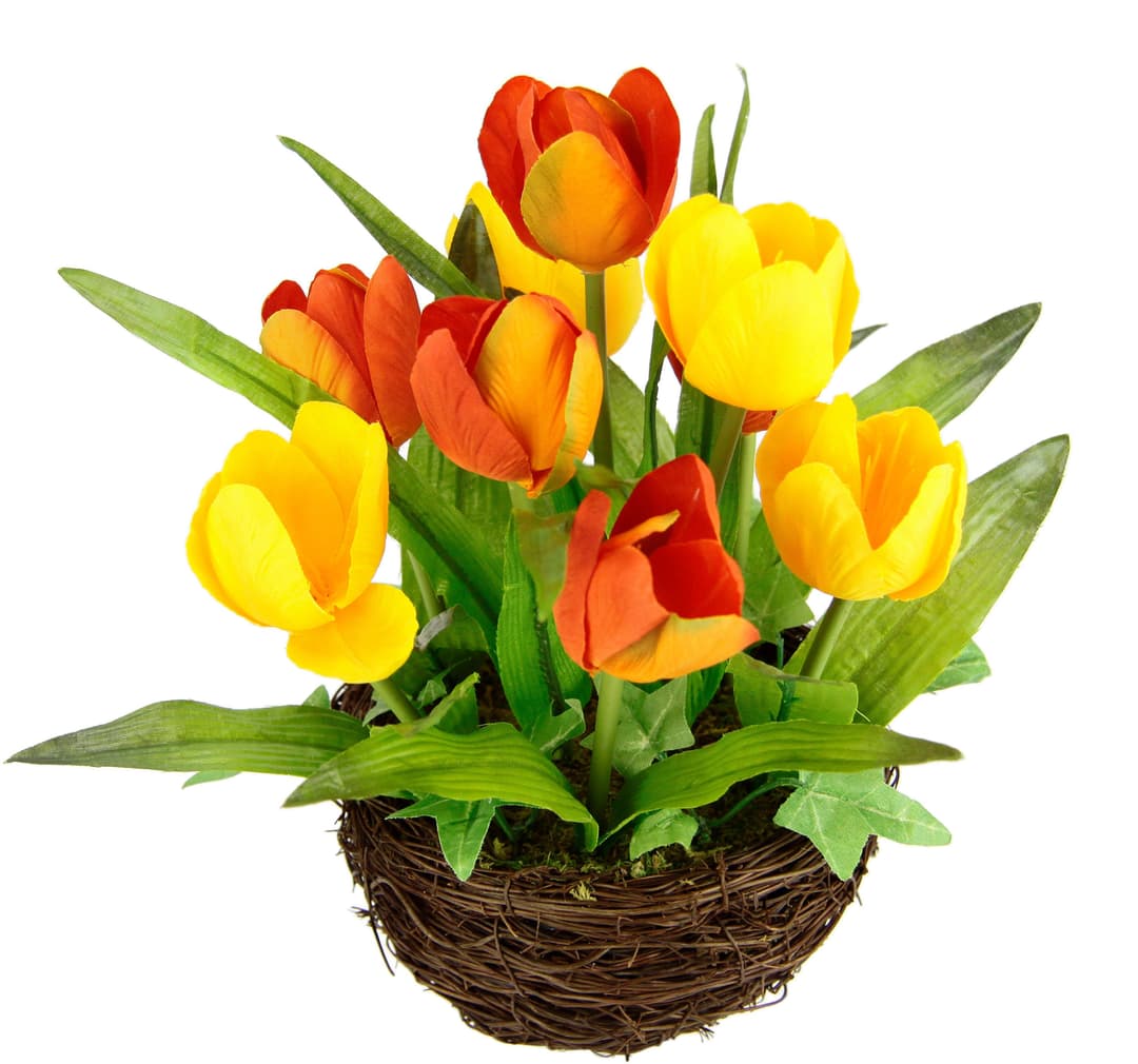 Kunstblume Tulpe im Weidenest | Mehrfarbig