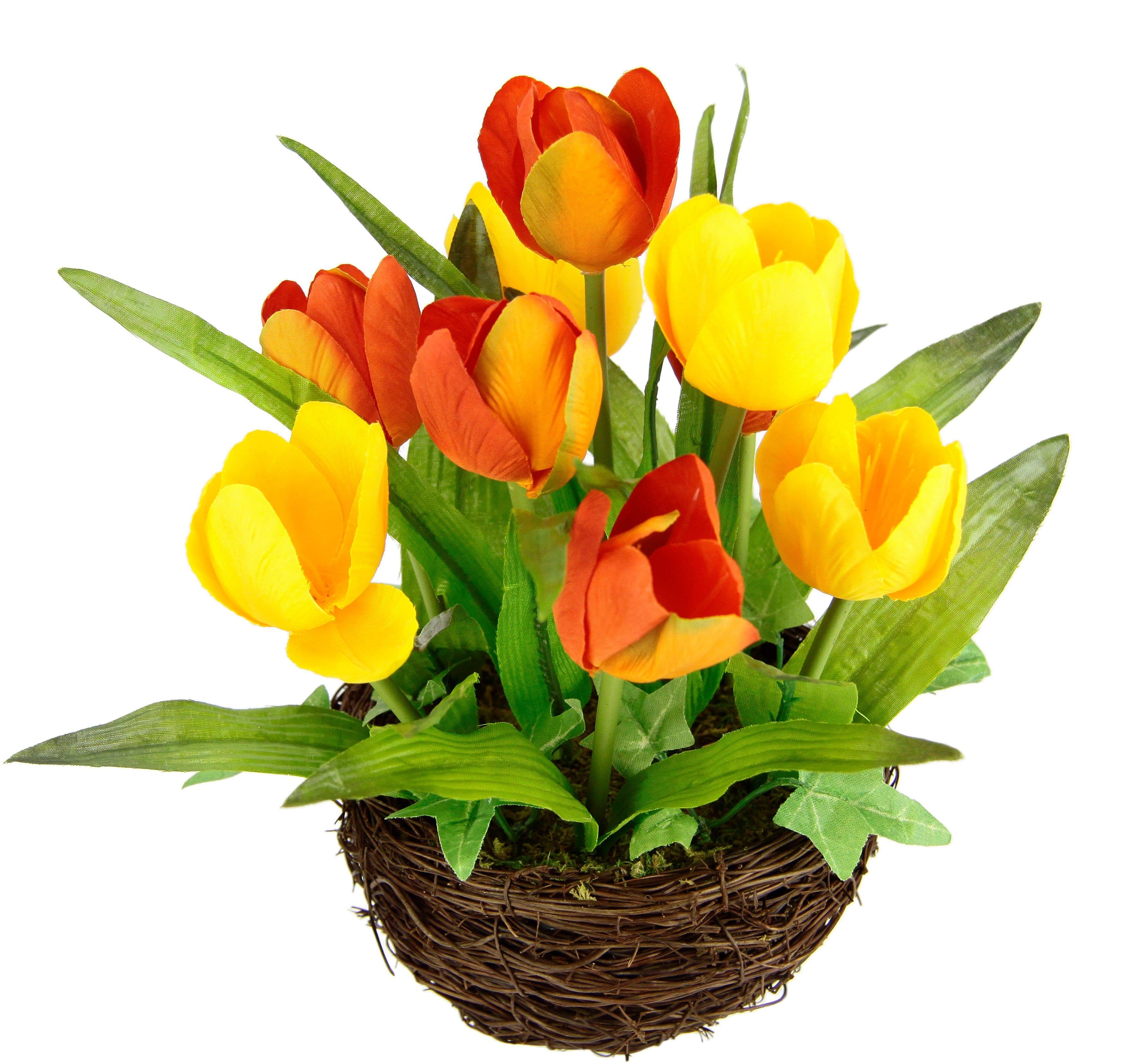 Kunstblume Tulpe im Weidenest | Mehrfarbig