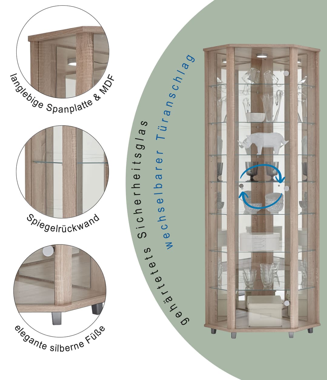 fif möbel Eckvitrine TRIO | Holztöne