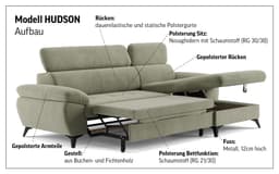 COTTA Ecksofa Hudson L-Form | Schwarz