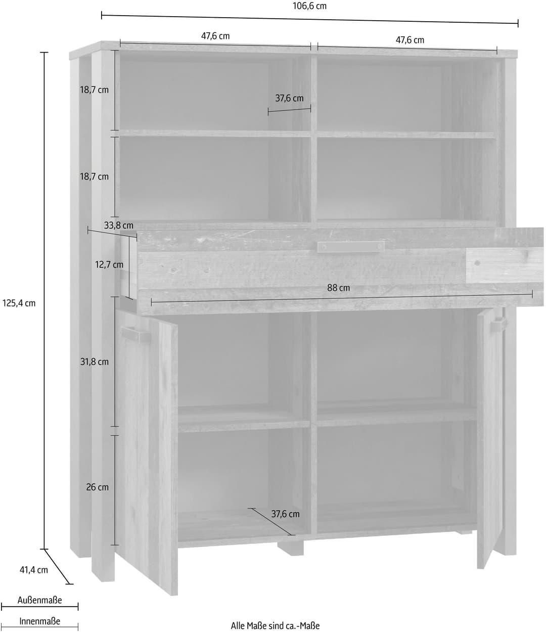 FORTE Highboard Clif | Holztöne