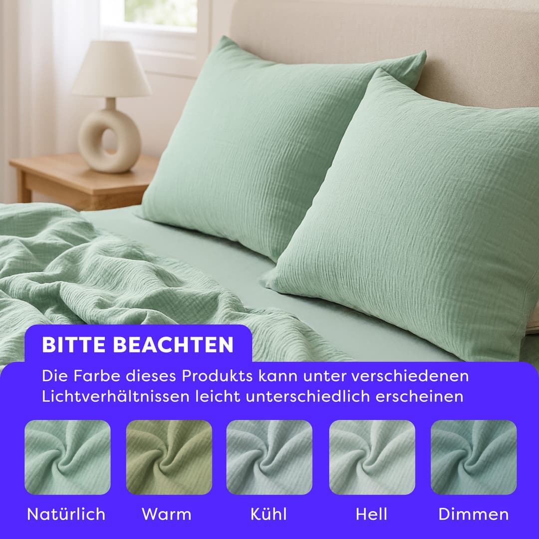 Wolkenfeld Premium Musselin Bettwäsche | Grün