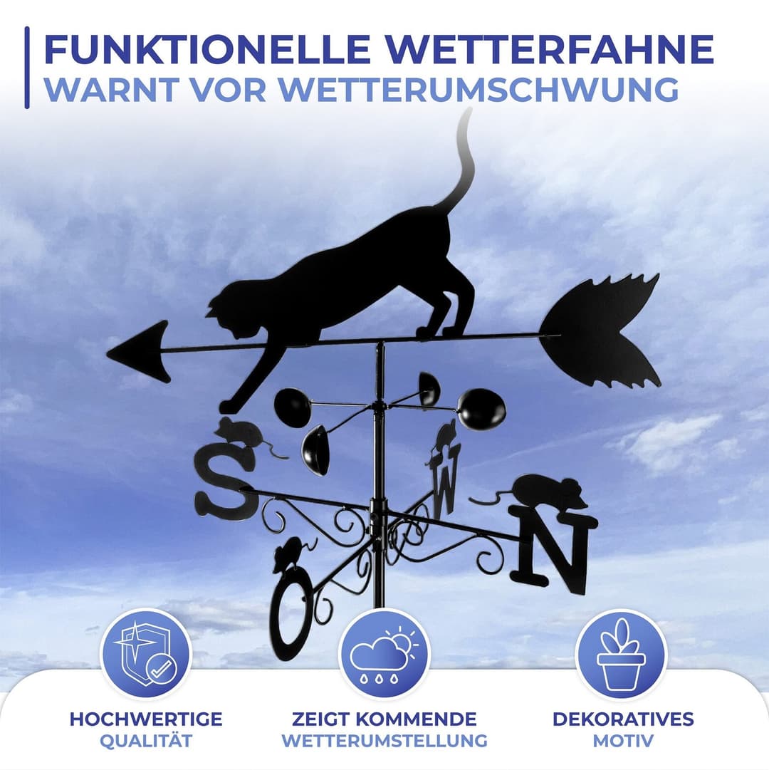 WENKO Wetterfahne Katze | Schwarz