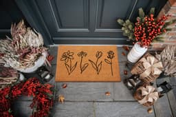 HANSE Home Fußmatte Kokos Line-Art Flowers | Braun
