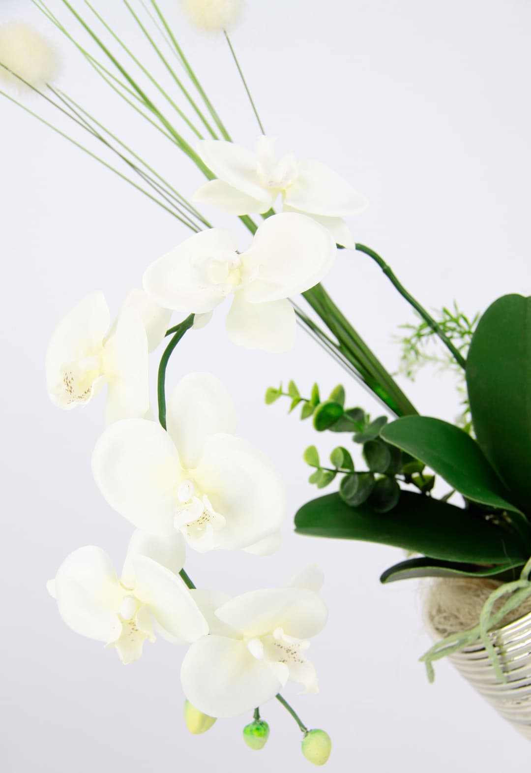 Kunstblume Arrangement Orchidee/Gras | Weiß