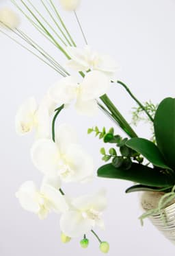 Kunstblume Arrangement Orchidee/Gras | Weiß