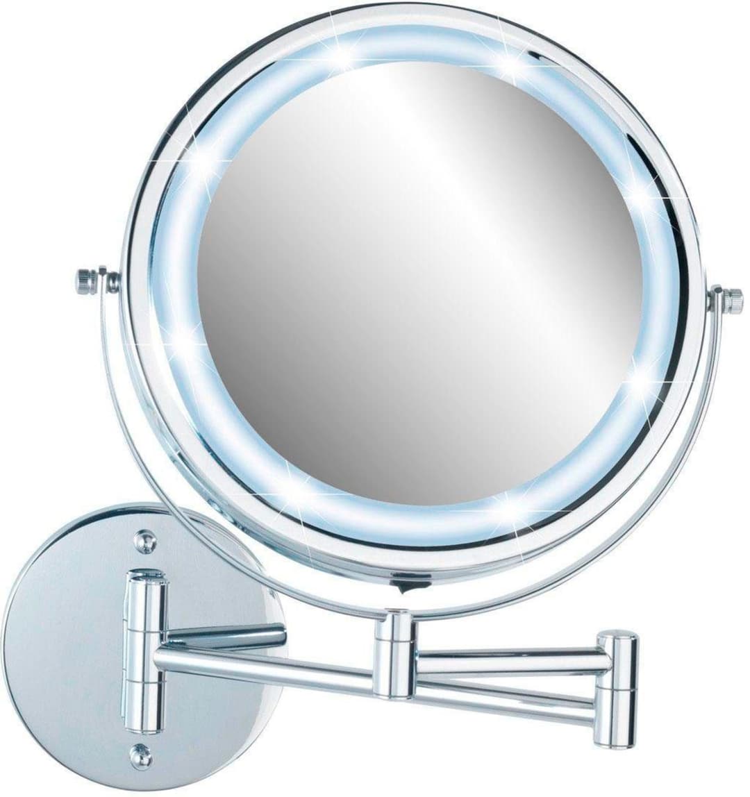 WENKO Wandspiegel Power-Loc LED Modell Lumi | Silber