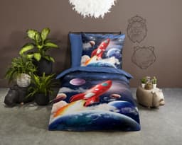 PURE luxury collection Kinderbettwäsche Rocket | Blau