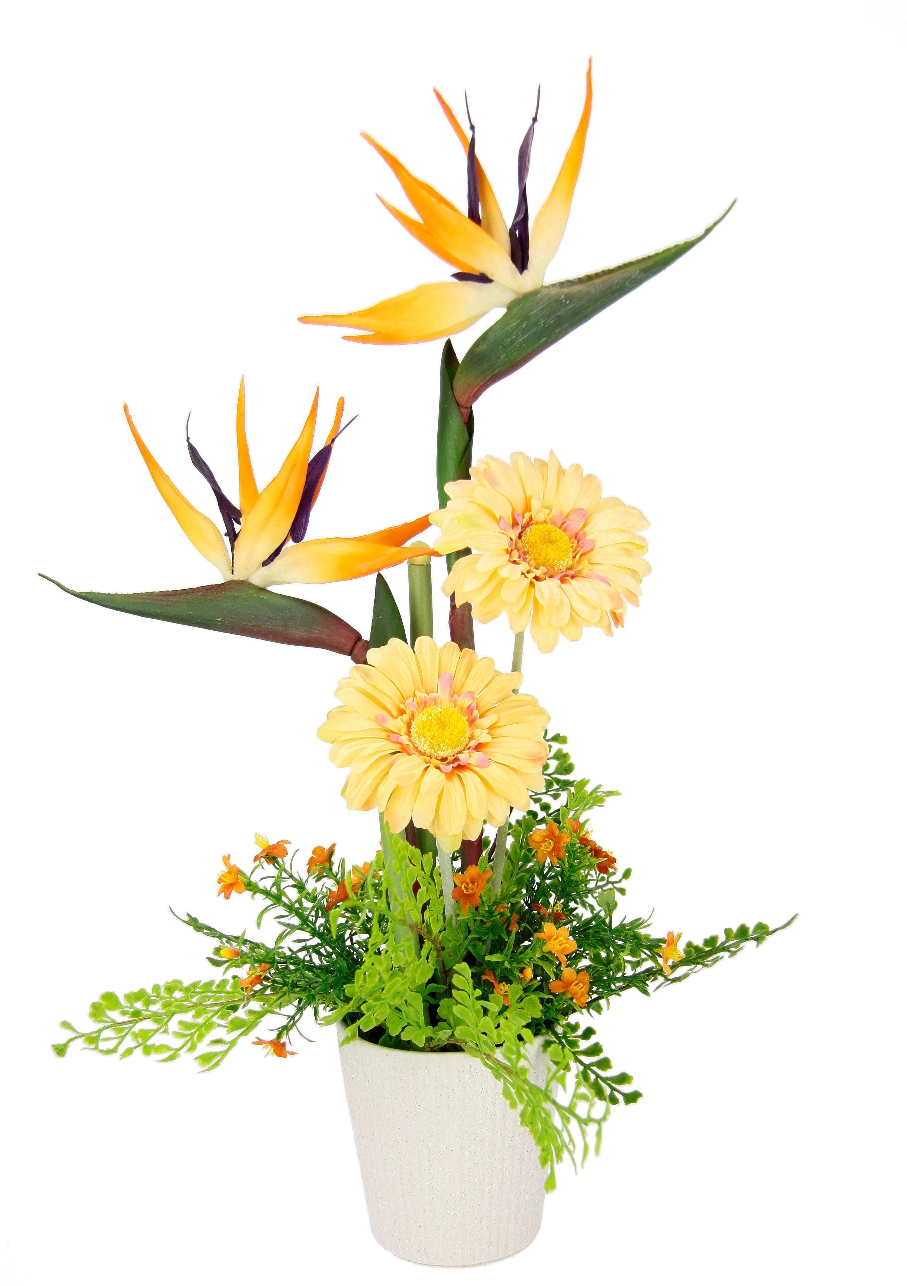Kunstblume Arrangement Strelitzie/Gerbera | Orange