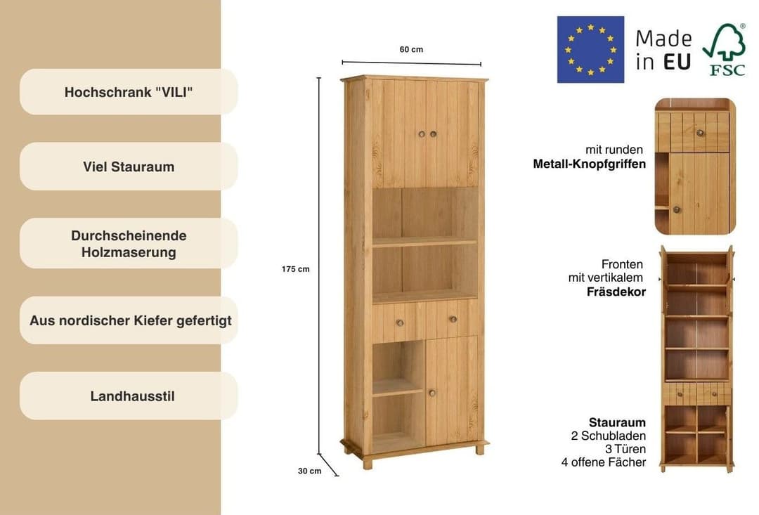 Home affaire Hochschrank Vili | Holztöne