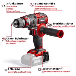 Einhell Akku-Schlagbohrschrauber TP-CD 18/80 Li-i BL - Solo | Rot