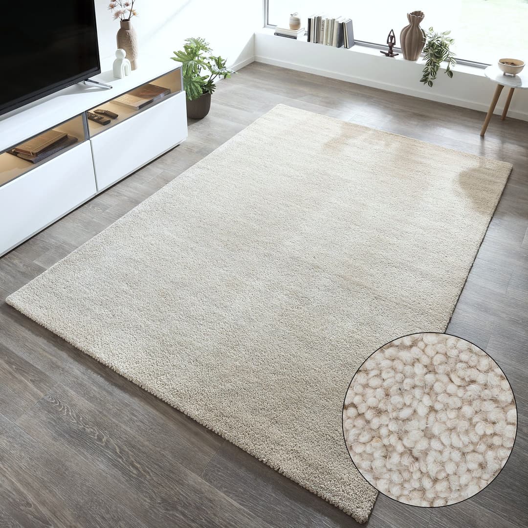 THEKO Wollteppich Gabbeh Uni | Beige