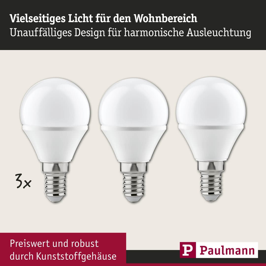 Paulmann LED-Leuchtmittel Tropfen 4W E14 230V Warmweiß 3er-Pack | Weiß