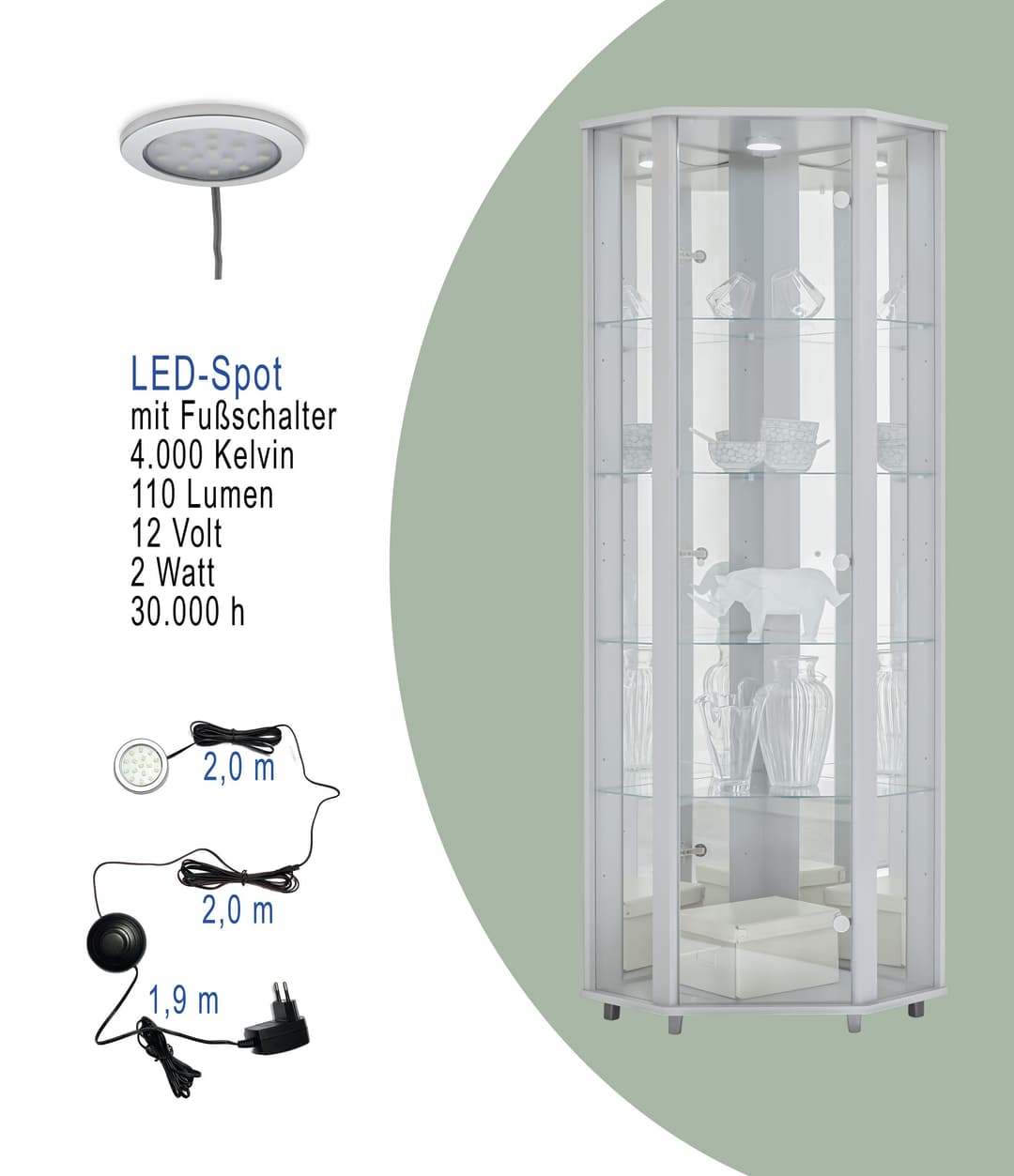 fif möbel Eckvitrine TRIO | Weiß