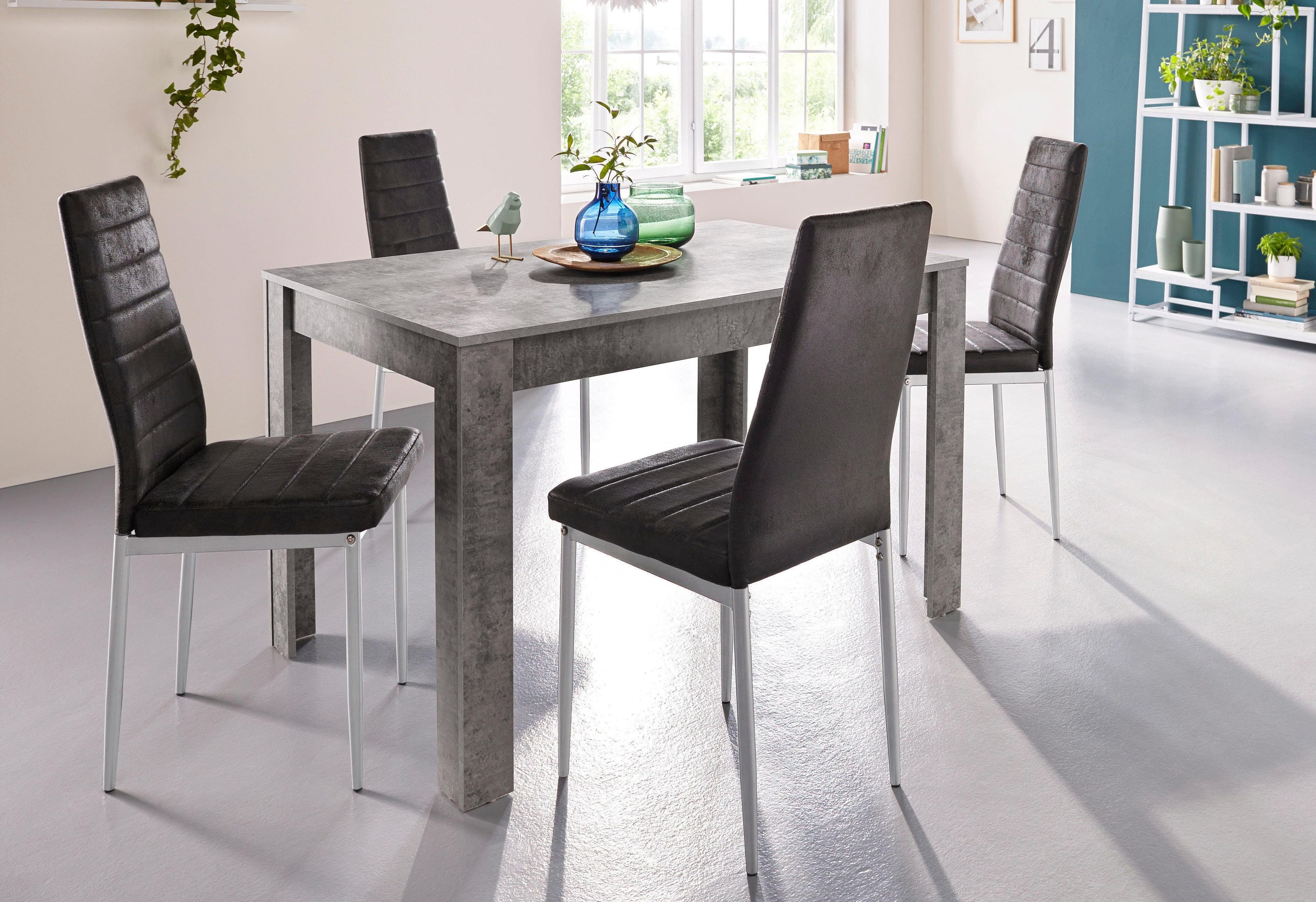 OTTO home Essgruppe mit Tisch und 4 Stühlen | Grau