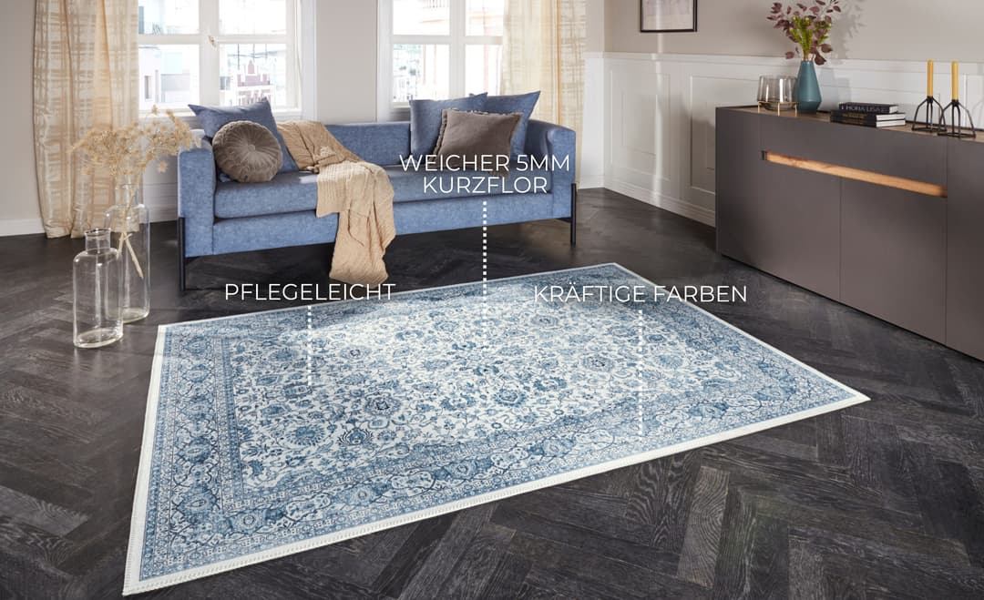 ELLE DECORATION Teppich Keshan Maschad | Blau