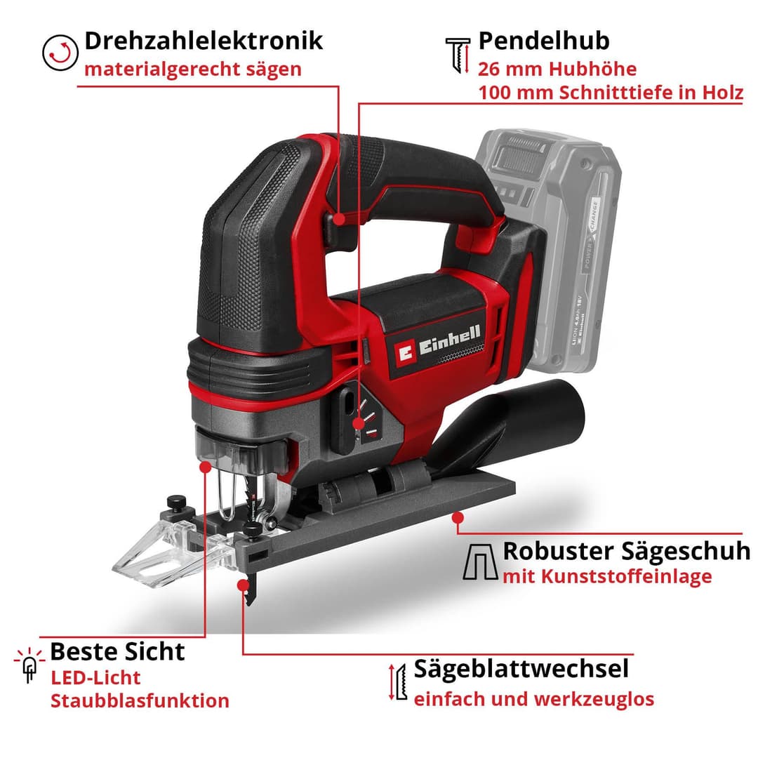Einhell Akku-Stichsäge TE-JS 18/100 Li-Solo | Rot
