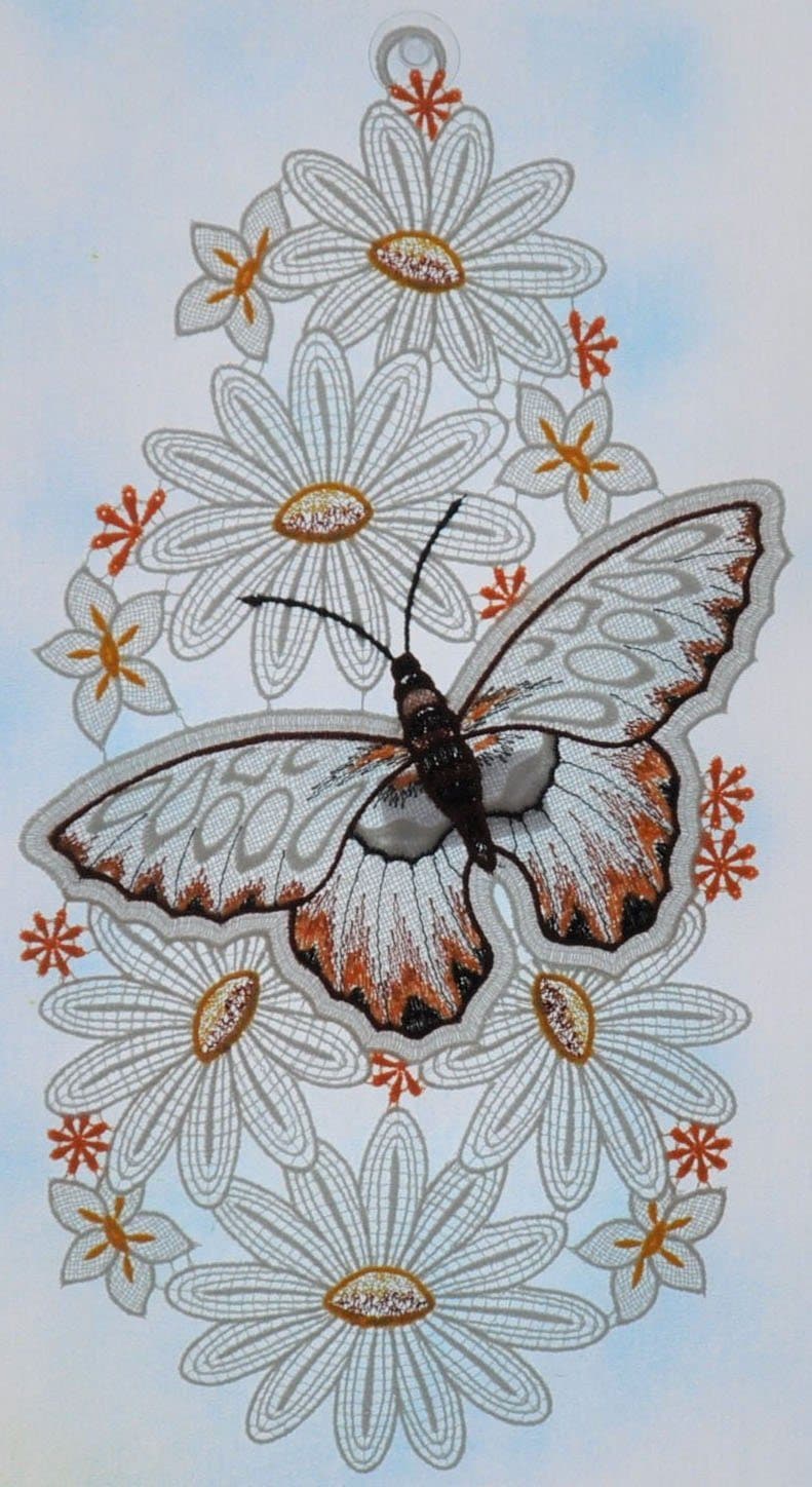 Stickereien Plauen Fensterbild Schmetterling | Mehrfarbig