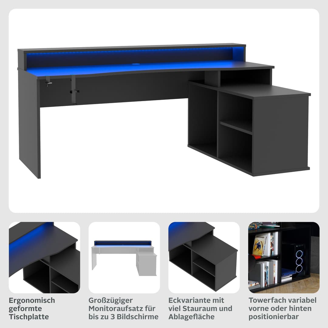 FORTE Gamingtisch Tezaur | Schwarz