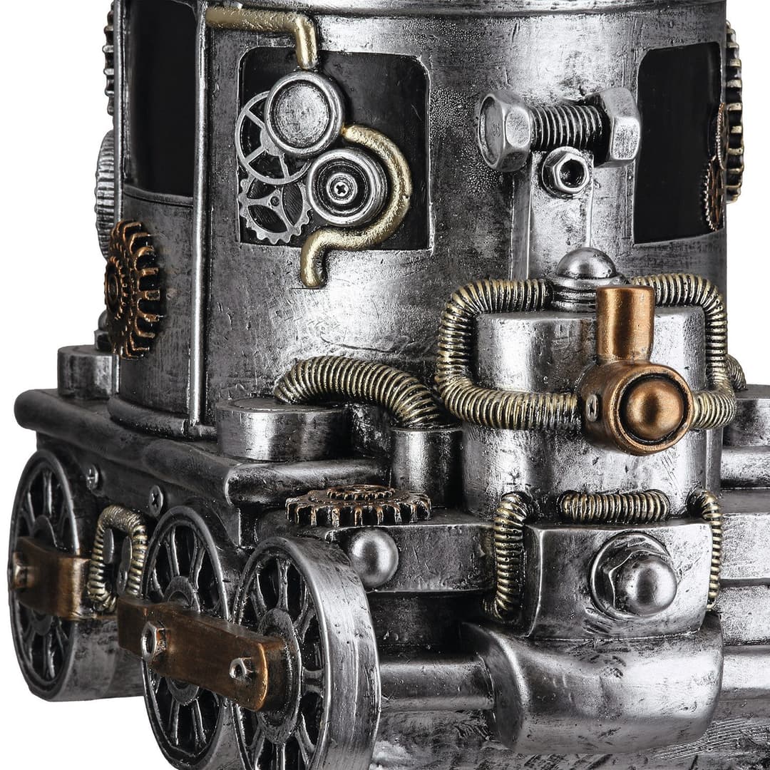 GILDE Übertopf Lokomotive Steampunk Engine planter | Silber