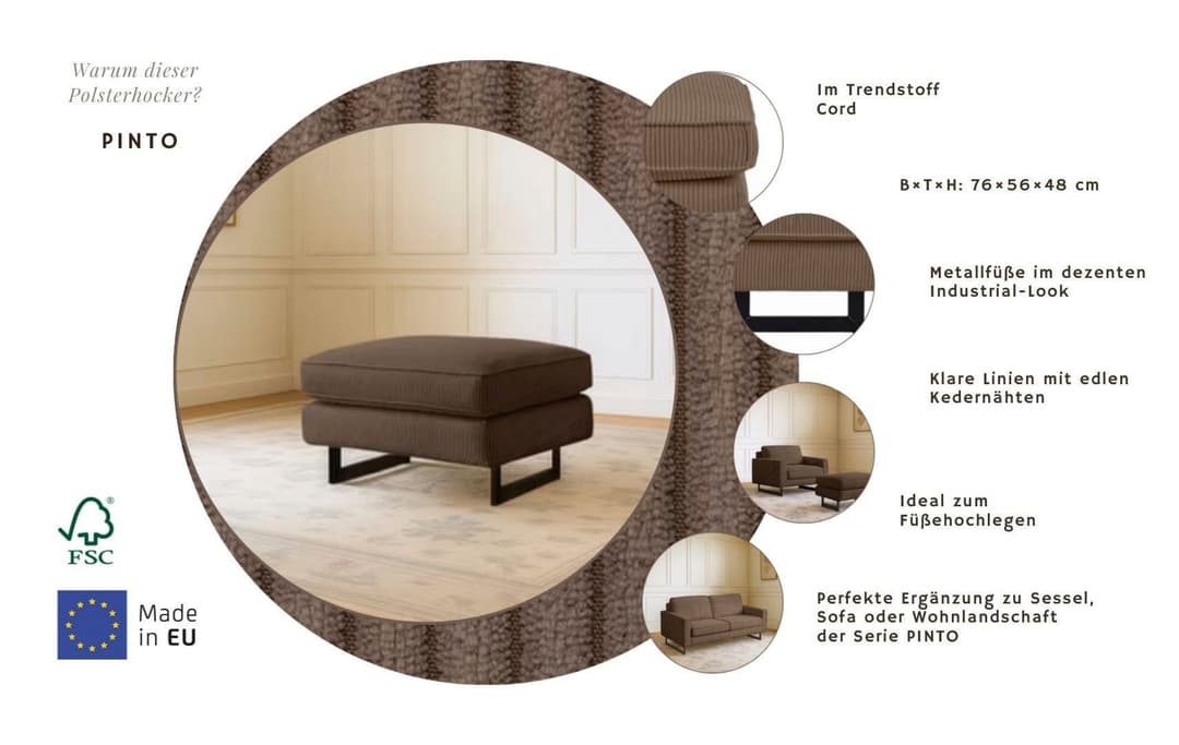 Home affaire Polsterhocker Pinto | Braun