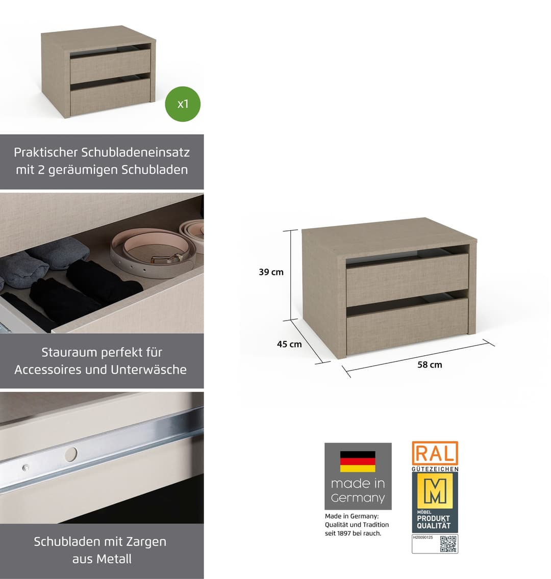 rauch Schubladeneinsatz für Rauch-Schwebetürenschränke BLUE | Beige