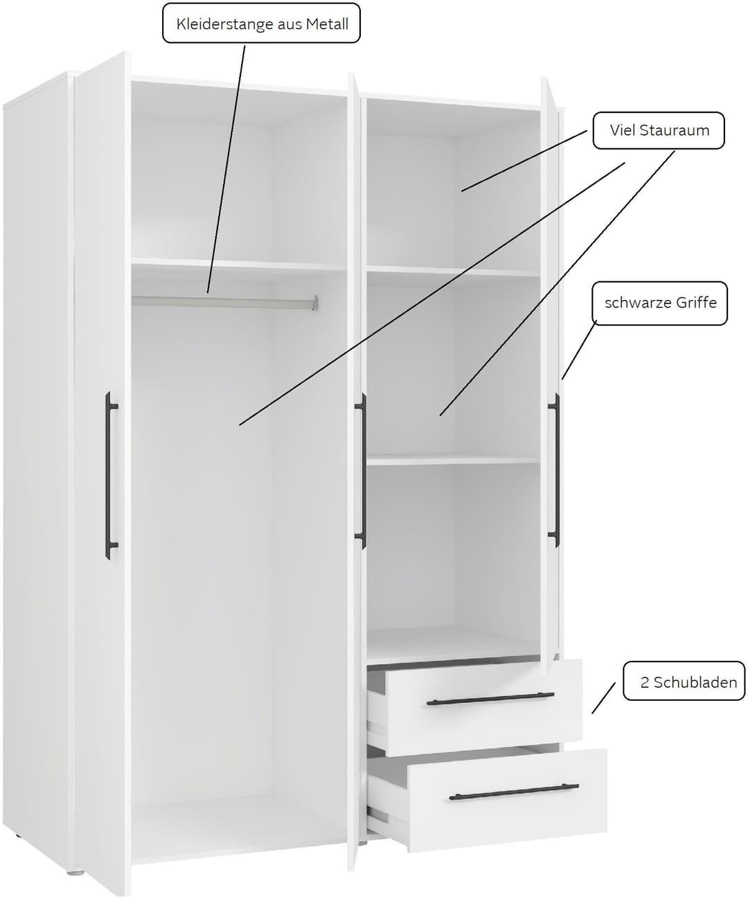 FORTE Kleiderschrank Mokkaris | Weiß