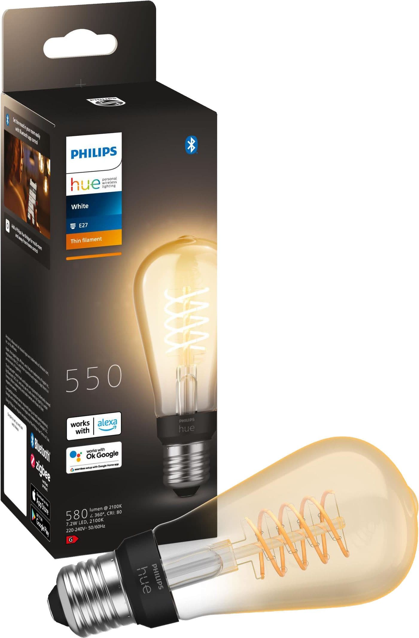 Philips Hue LED-Filament White Edison ST64 | Holztöne
