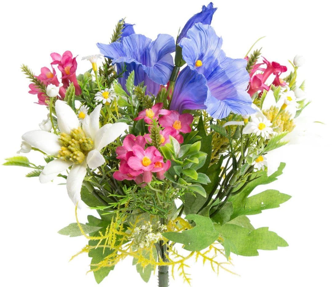 Kunstblume Edelweiß-Enzian-Alpenrosenstrauß | Mehrfarbig