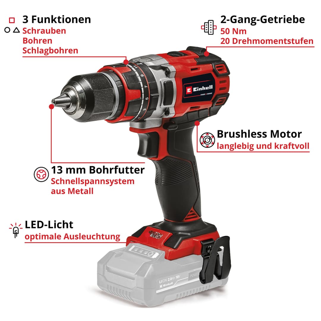Einhell Akku-Schlagbohrschrauber TP-CD 18/50 Li-i BL Solo | Rot