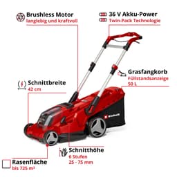 Einhell Akku-Rasenmäher RASARRO 36/42 | Rot