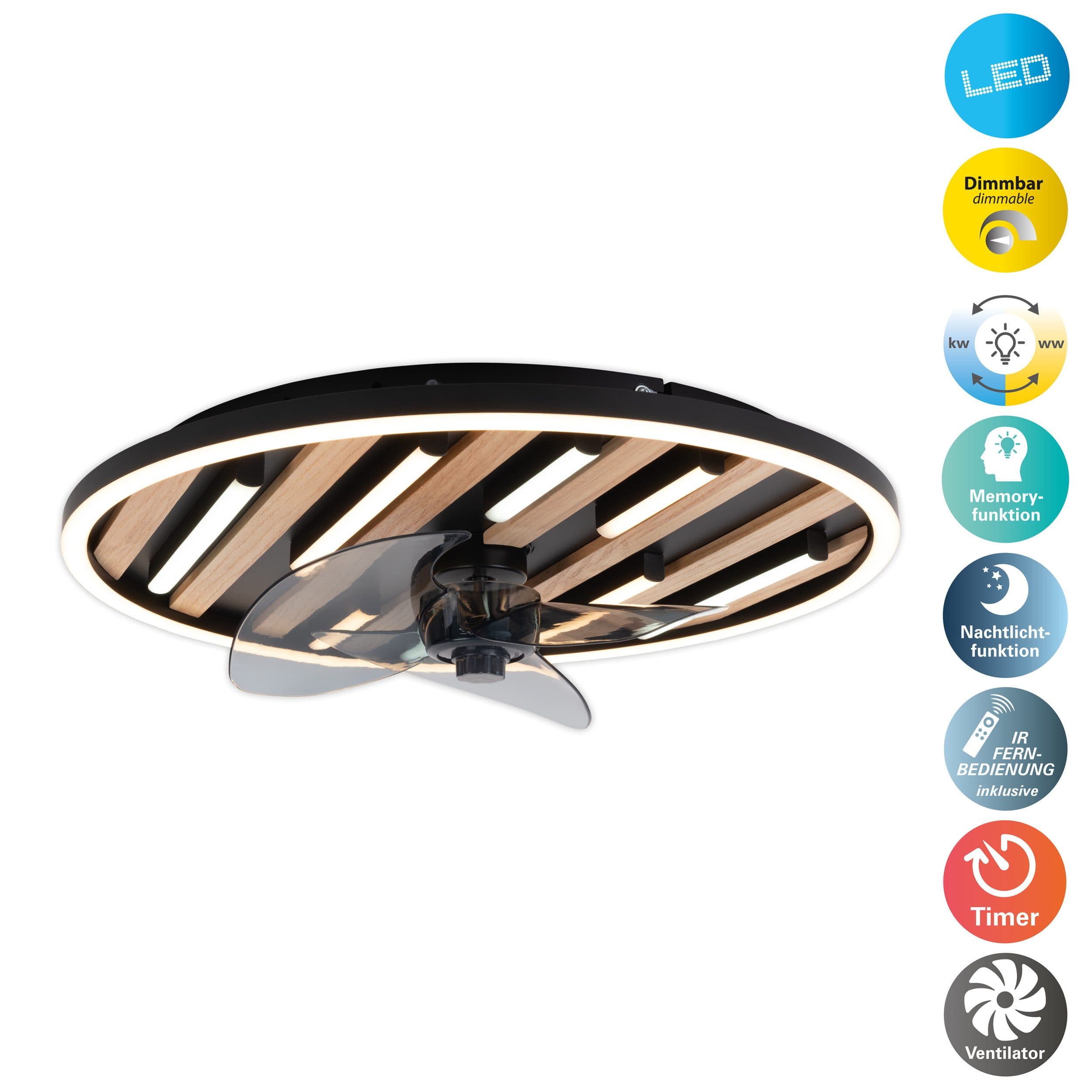 OTTO home LED Deckenleuchte Deckenventilator Vollo | Holztöne