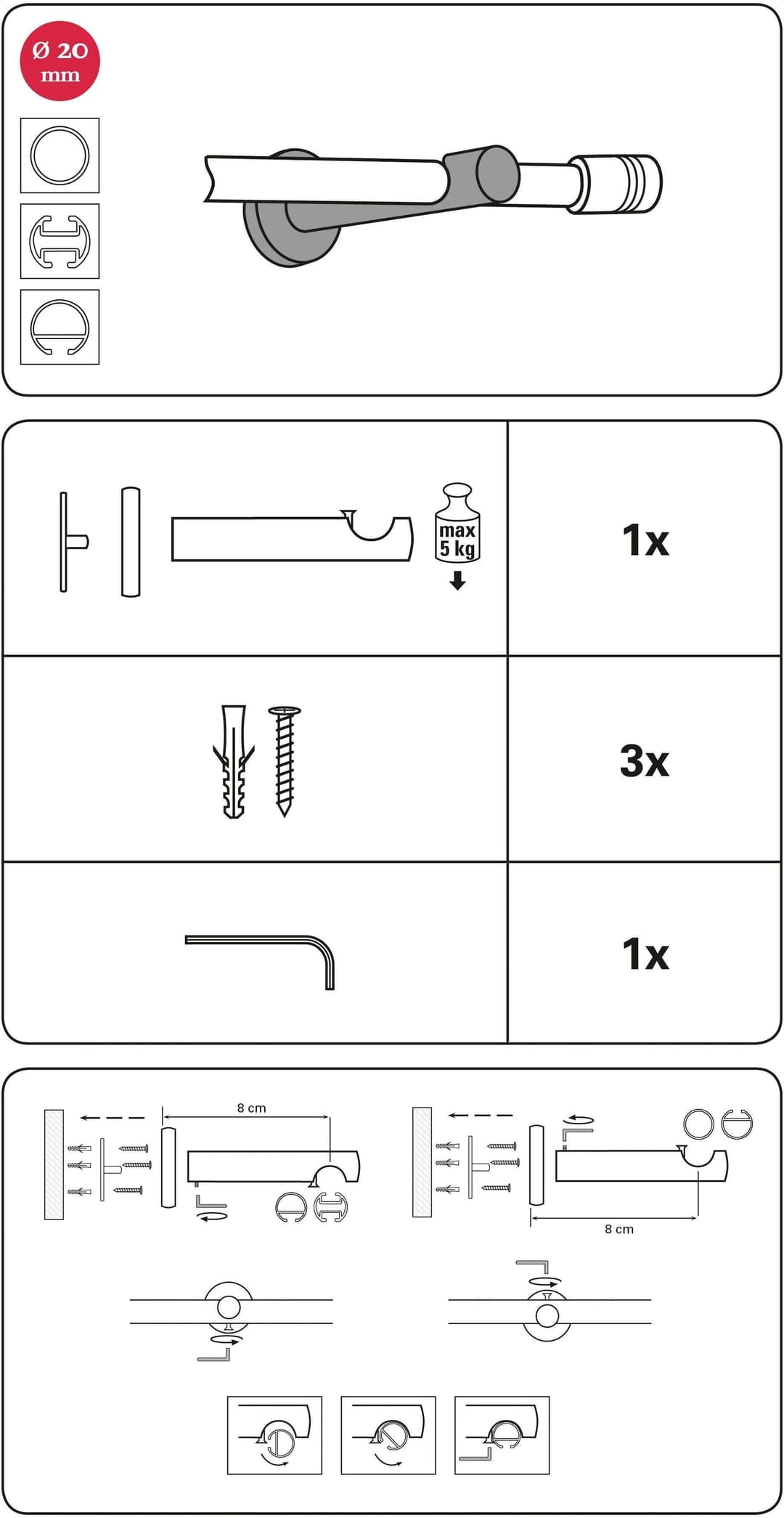 GARDINIA Träger Wandträger offen für Gardinenstangen, (1-St), Serie