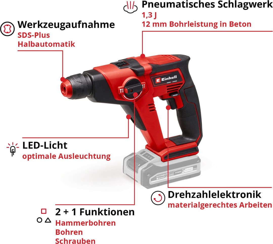 Einhell Akku-Bohrhammer TE-HD 18/12 Li - Solo | Mehrfarbig