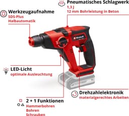 Einhell Akku-Bohrhammer TE-HD 18/12 Li - Solo | Mehrfarbig