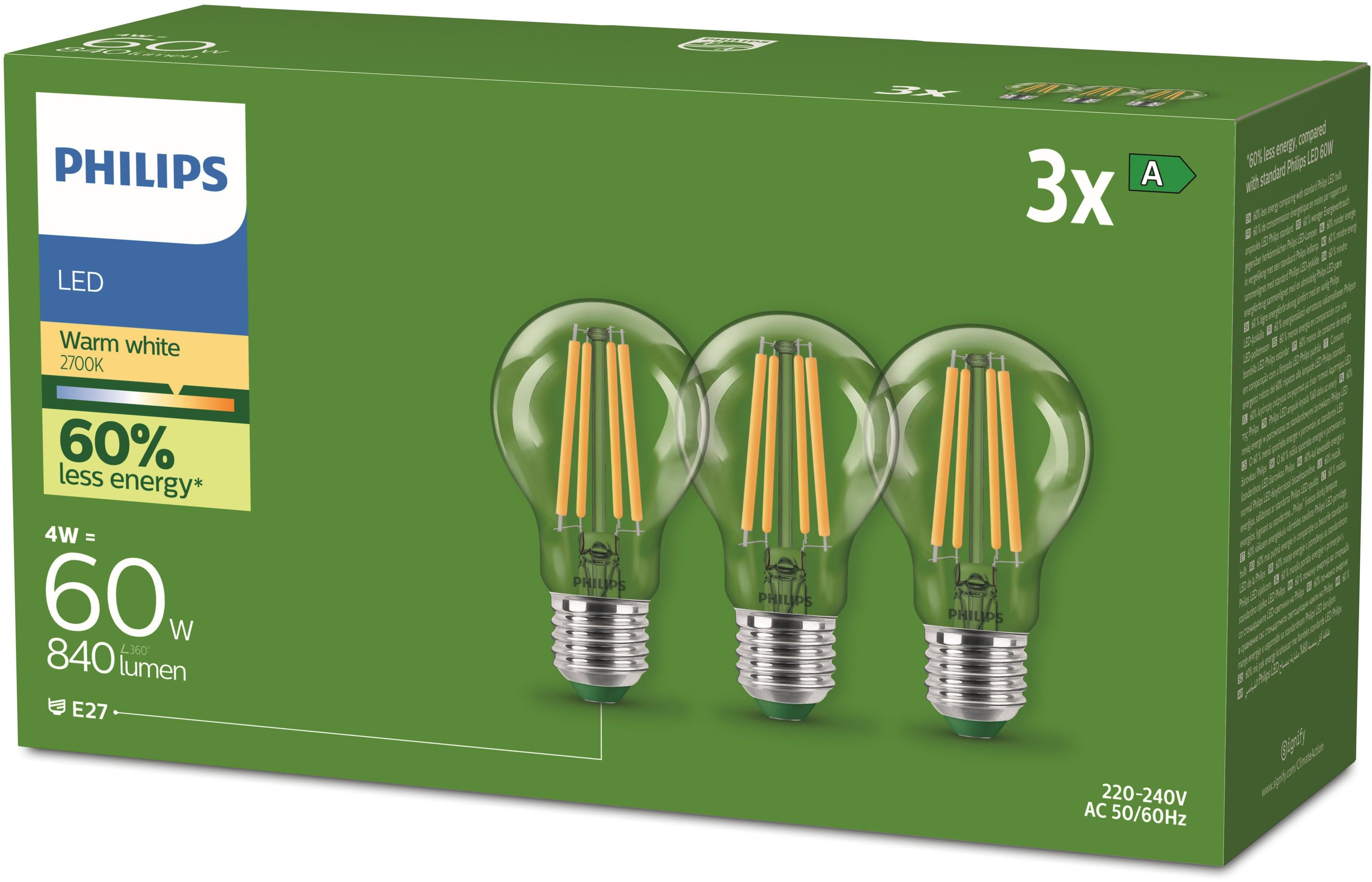 Philips LED-Leuchtmittel Ultra Efficient 60W A60 | Transparent