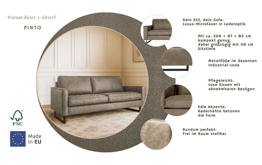Home affaire 3-Sitzer Pinto | Braun
