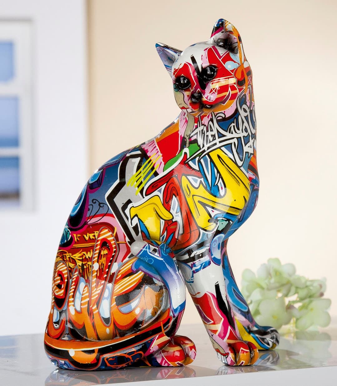 GILDE Dekofigur Pop Art Katze | Mehrfarbig