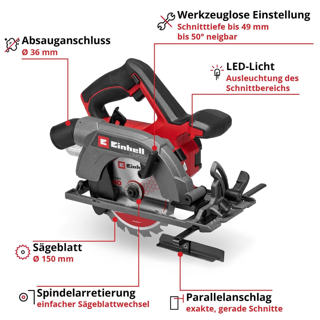 Einhell Akku-Handkreissäge TE-CS 18/150-2 Li - Solo | Schwarz
